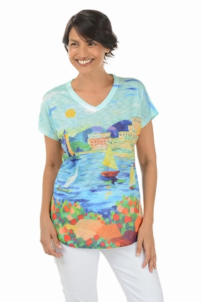 Riviera Short Sleeve Slub Knit Top Ribbed Trims Activewear Top
