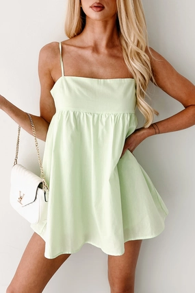 Quick Wear Bi Stretch Fabric Eyes That Tease Babydoll Romper Dress (Lime)
