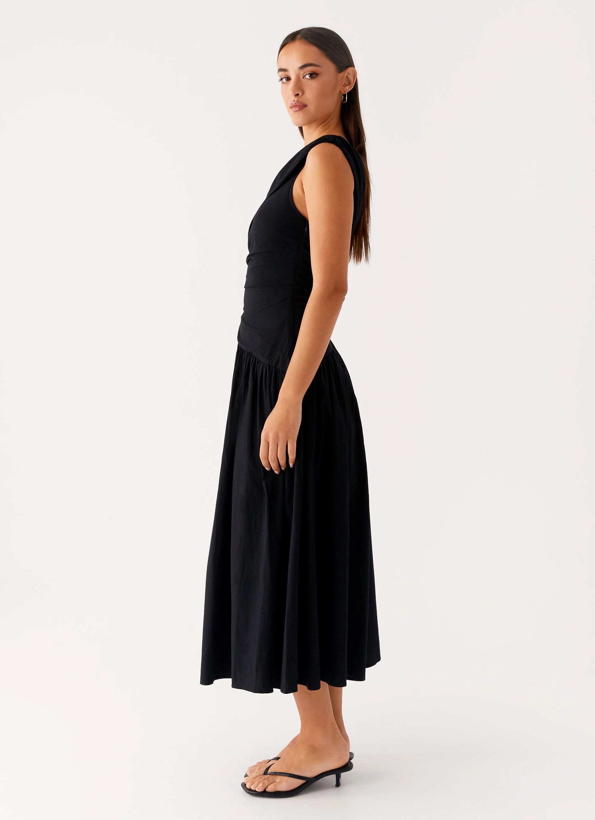 Janessa Midi Dress - Black Dreamy Drape