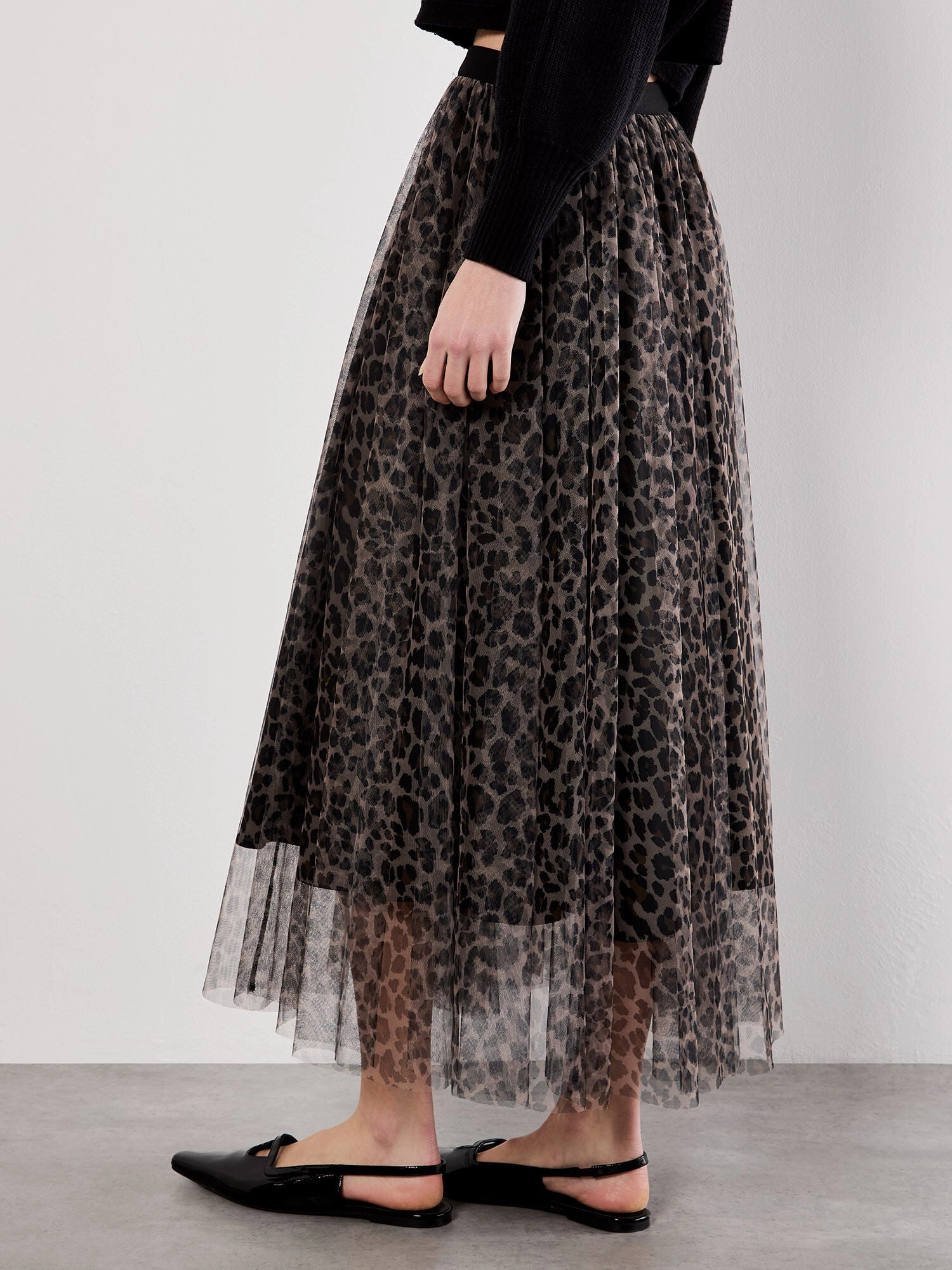 Layered Tulle Skirt in Leopard Non see through Reinforced Hemline