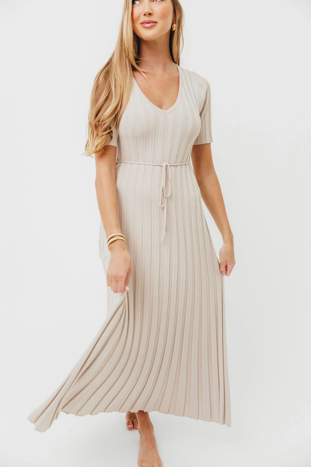 Texture Soft Skin Hug Oakley Ribbed Maxi Dress in Dusty Taupe - Bump Friendly *Final-Sale*