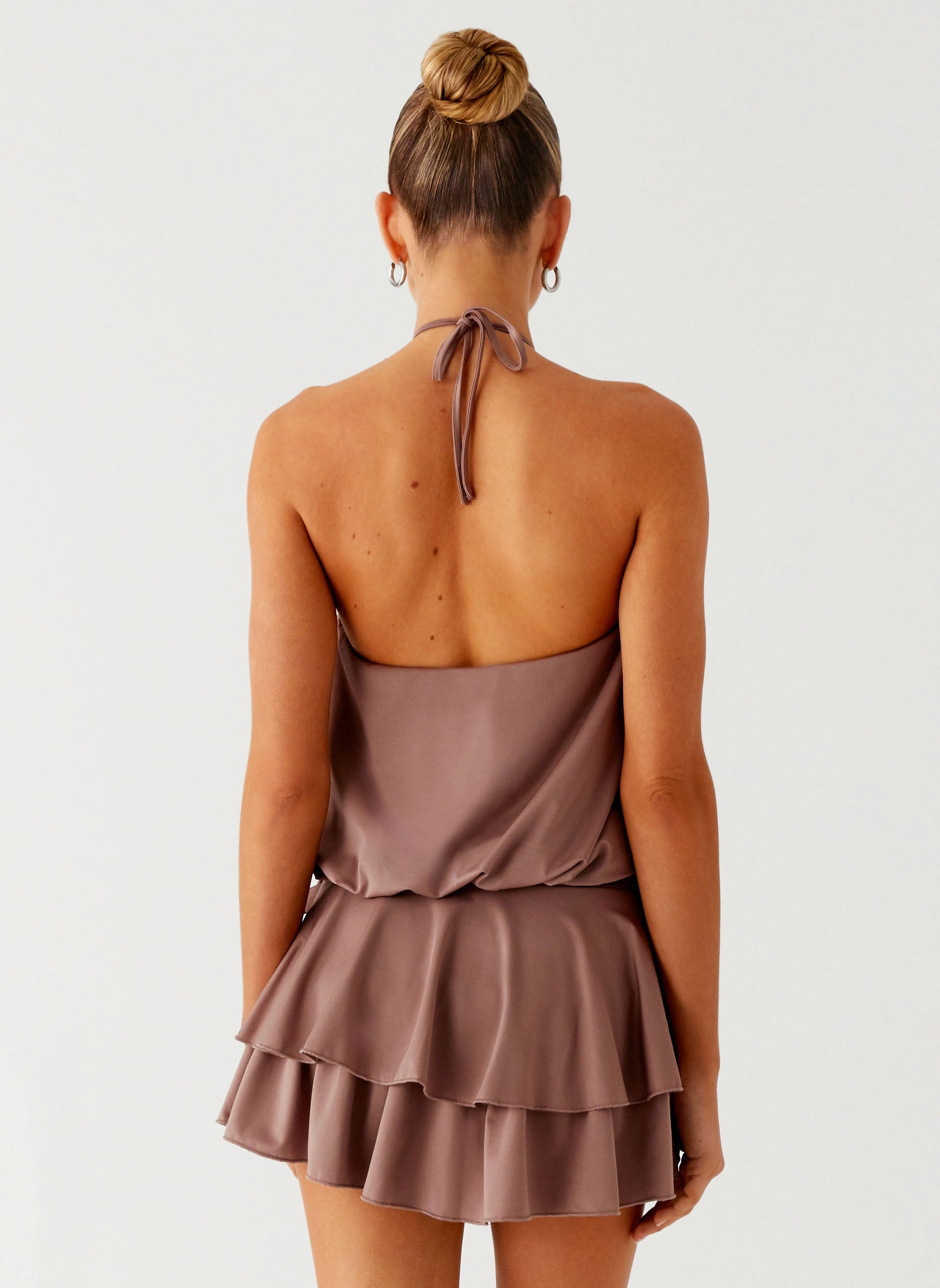 Modern Layering Flowing Lines Dopamine Belt Mini Dress - Taupe