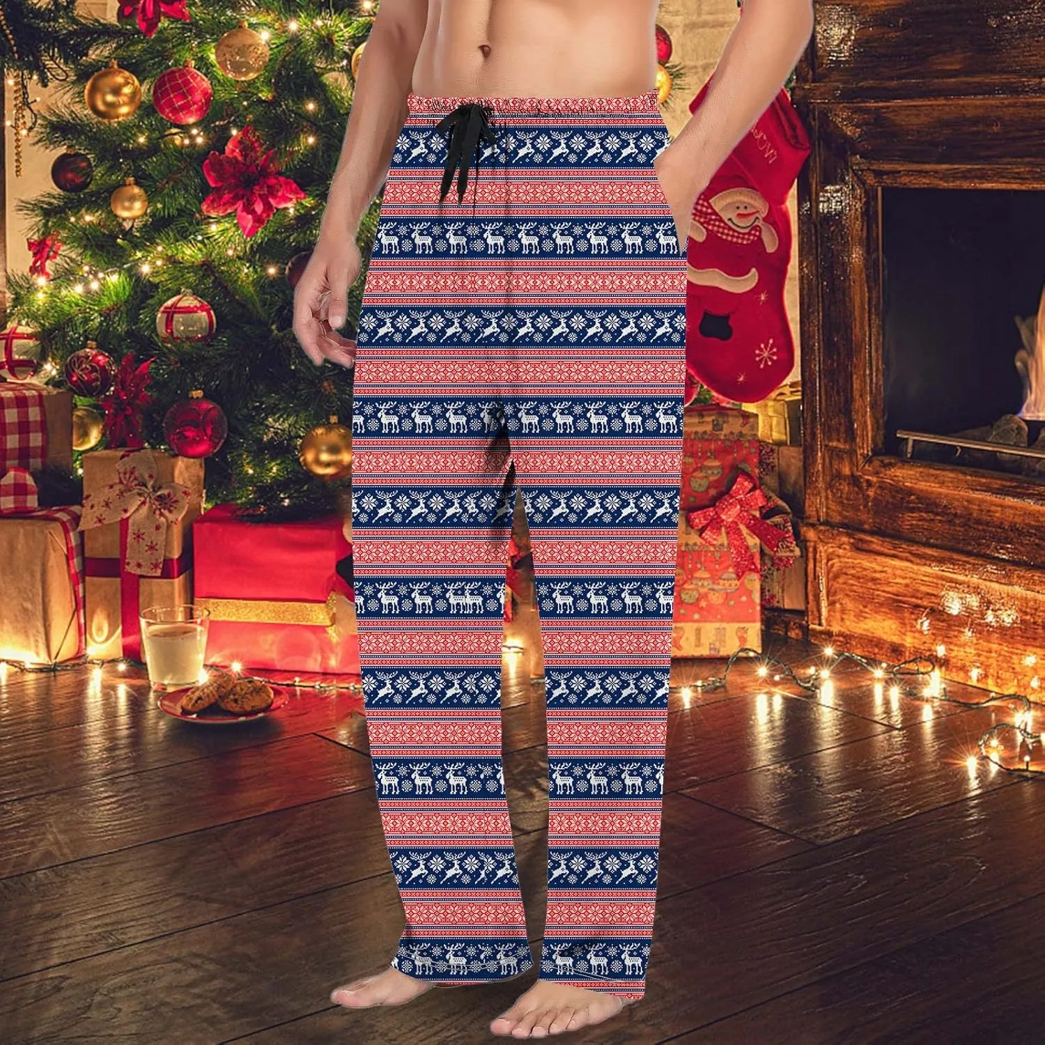 LCMTWX Mens Sleep Pants Casual Pants Pajama Pants with Drawstring and Pockets Unisex Sleepwear Bottom Men's Athletic Pants