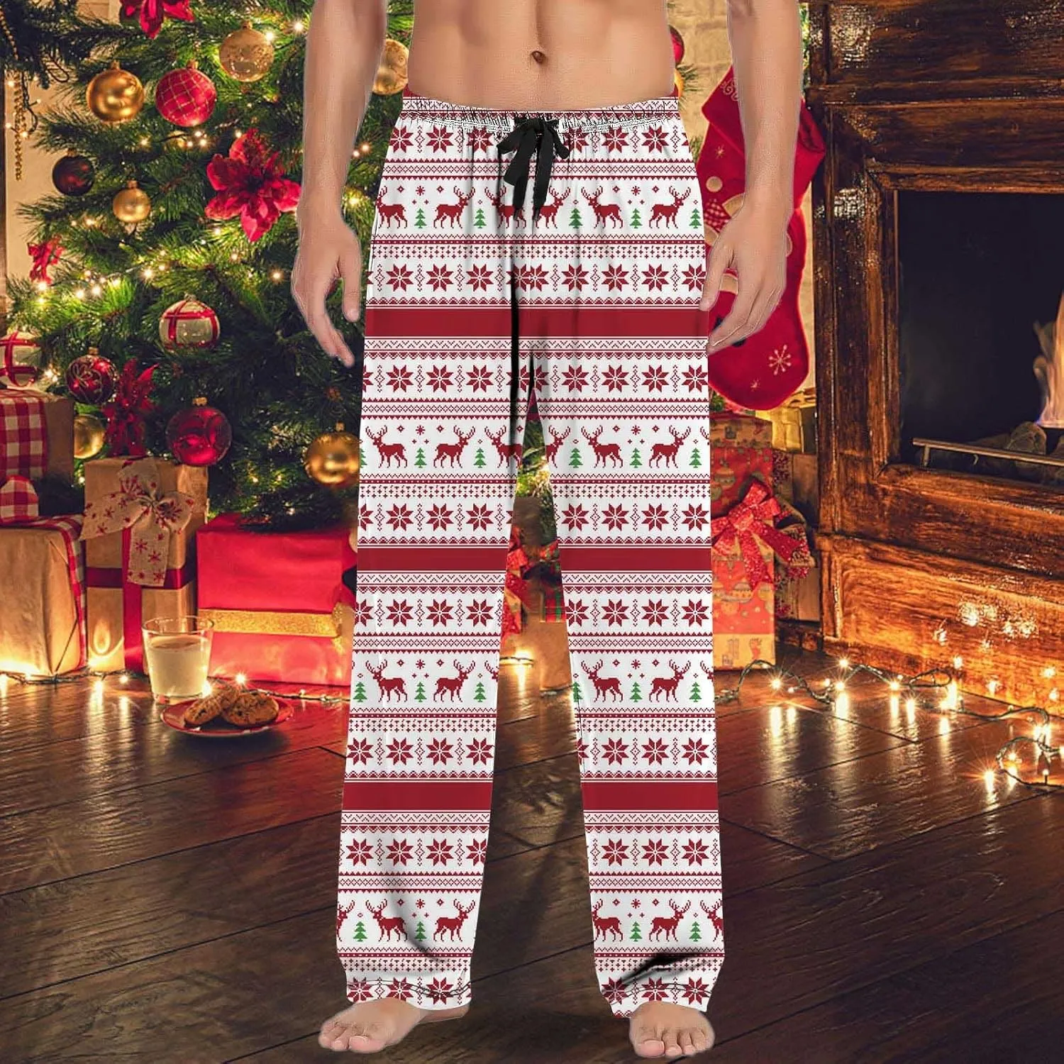 LCMTWX Pj Pants Casual Pants Pajama Pants with Drawstring and Pockets Men's Pants Christmas Pj Pants Mens Christmas Pajama