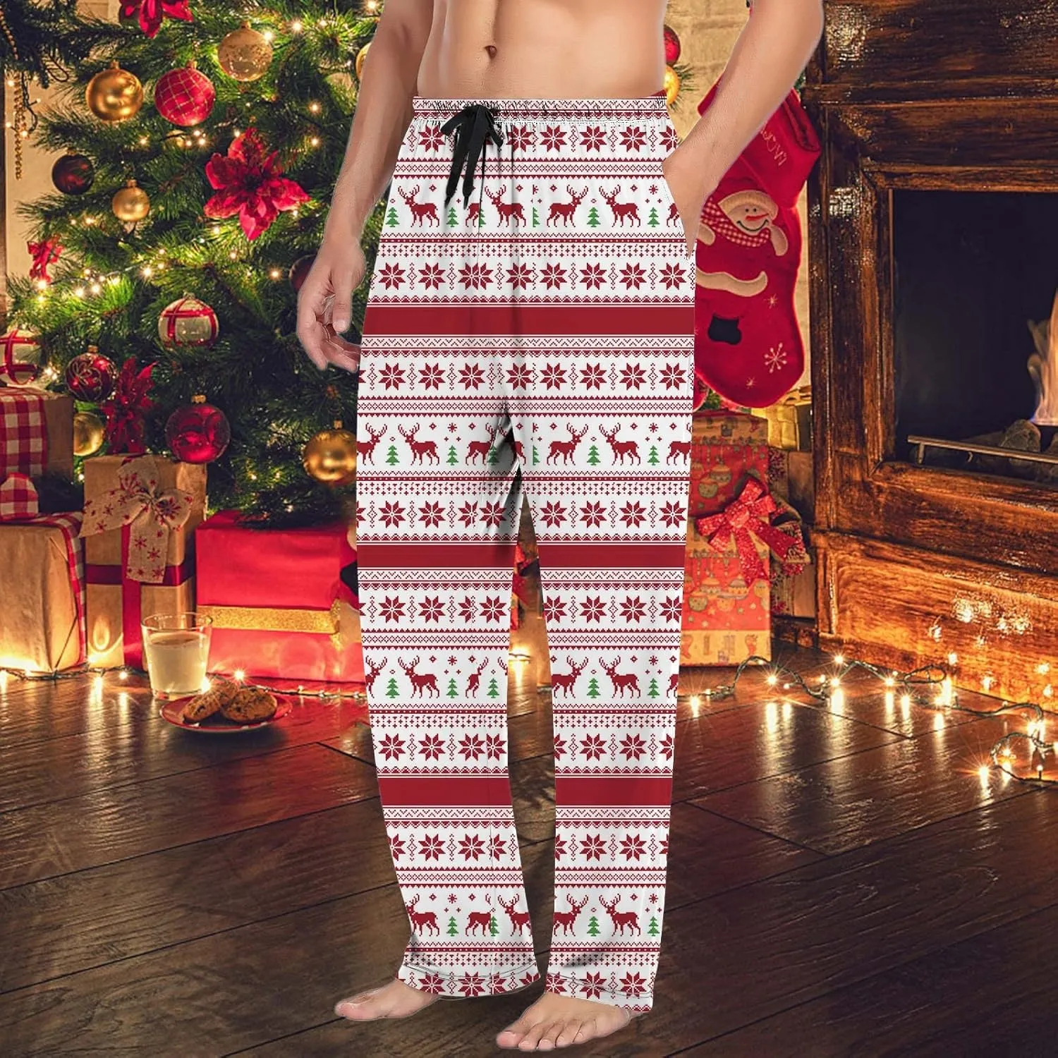 LCMTWX Pj Pants Casual Pants Pajama Pants with Drawstring and Pockets Men's Pants Christmas Pj Pants Mens Christmas Pajama