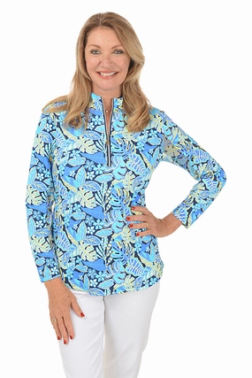 Leafy Tropics Cooling UPF50  Mock Neck Top SheerLayering