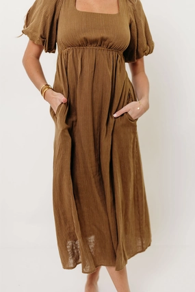 Phoebe Midi Dress in Camel/Cream Easy Comfort