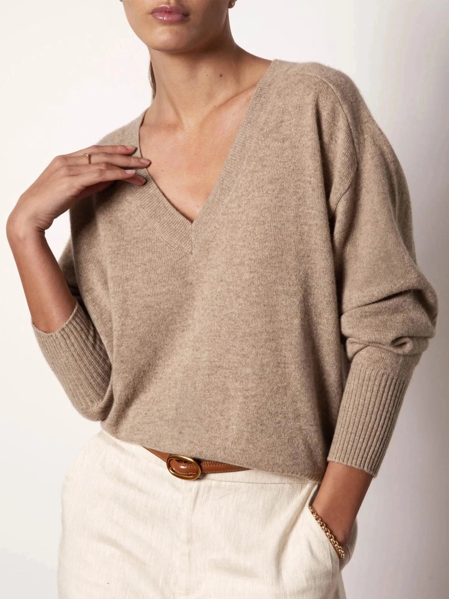 Stretch Fit Engineering Leia Vee Sweater Earthen Melange