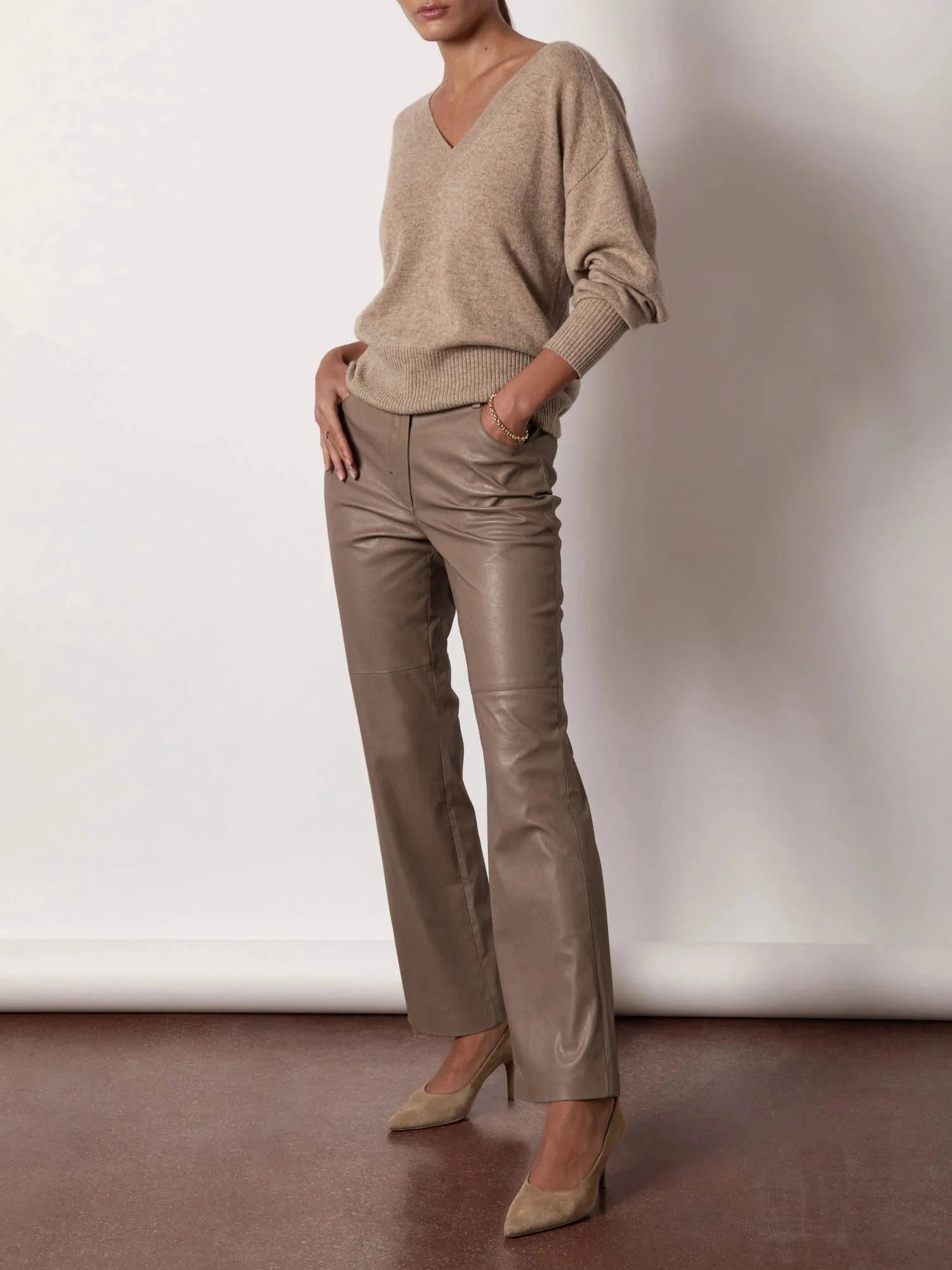 Organic Cotton Fiber Layered Ply Construction Leia Vee Sweater Earthen Melange