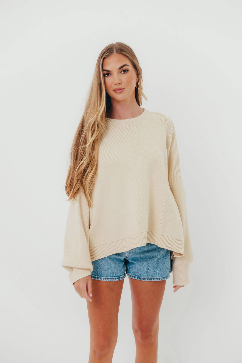 Wrinkle Resistant Leigh Drop Shoulder Sweater in Ecru