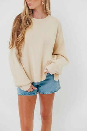 Leigh Drop Shoulder Sweater in Ecru ThermalRegulating Fabric