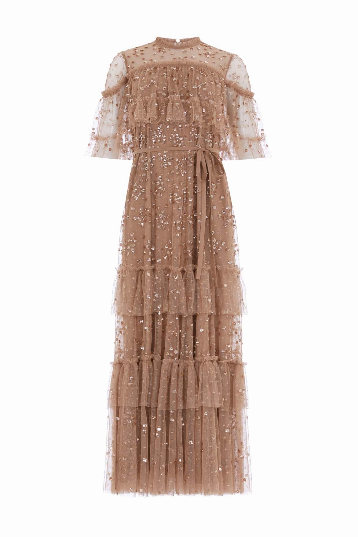 Leila Dot Tiered Cape Ankle Gown Fresh Outfit Comfort Waist Fit