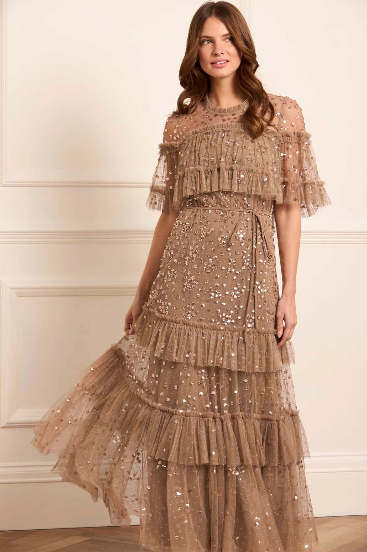 Knit Warm Leila Dot Tiered Cape Ankle Gown