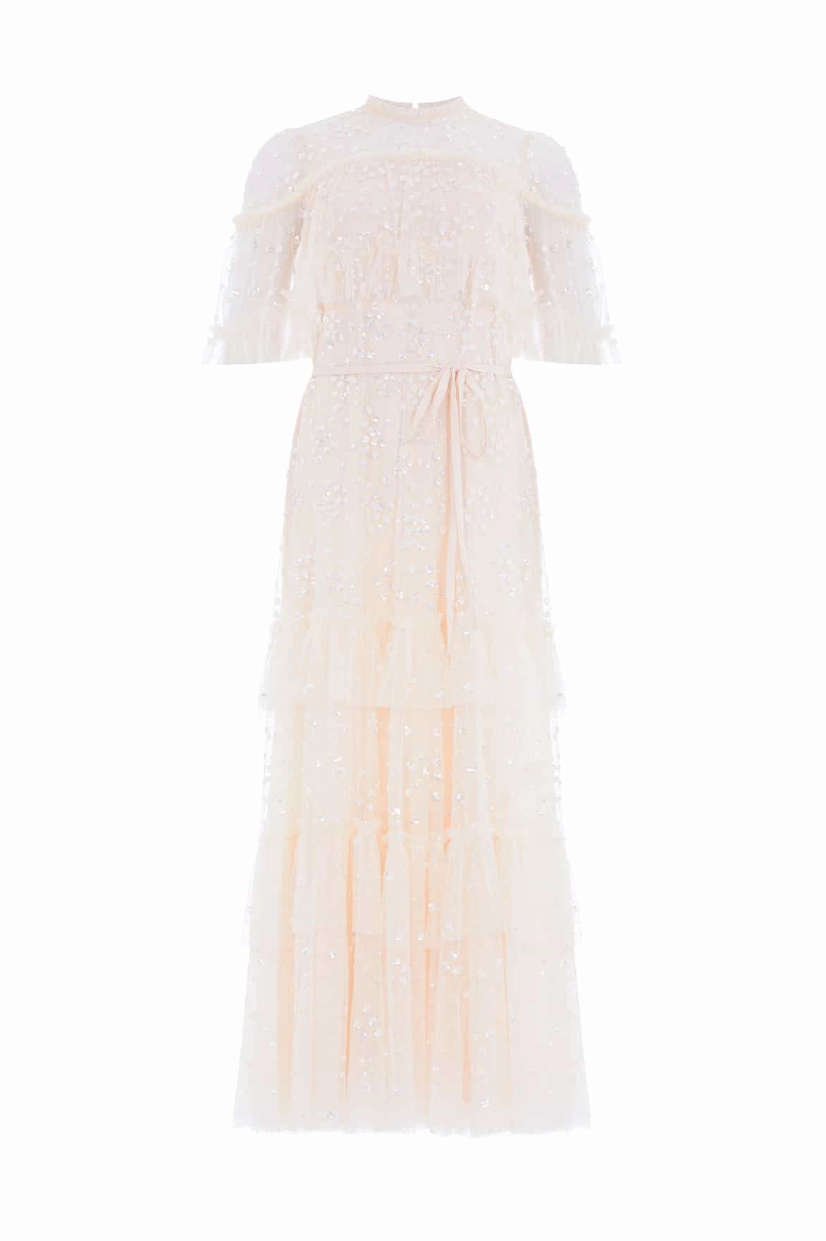 Leila Dot Tiered Cape Ankle Gown Crisp Detail