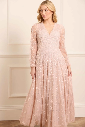 Match Quick Lux Look Leila Dot V-Neck Ankle Gown