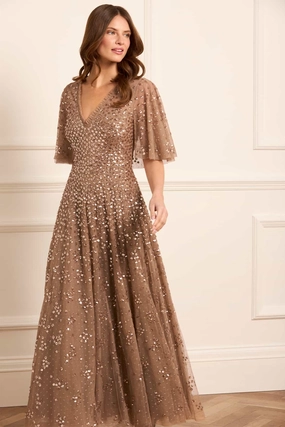 Leila Dot V-Neck Cape Ankle Gown breathable-mesh
