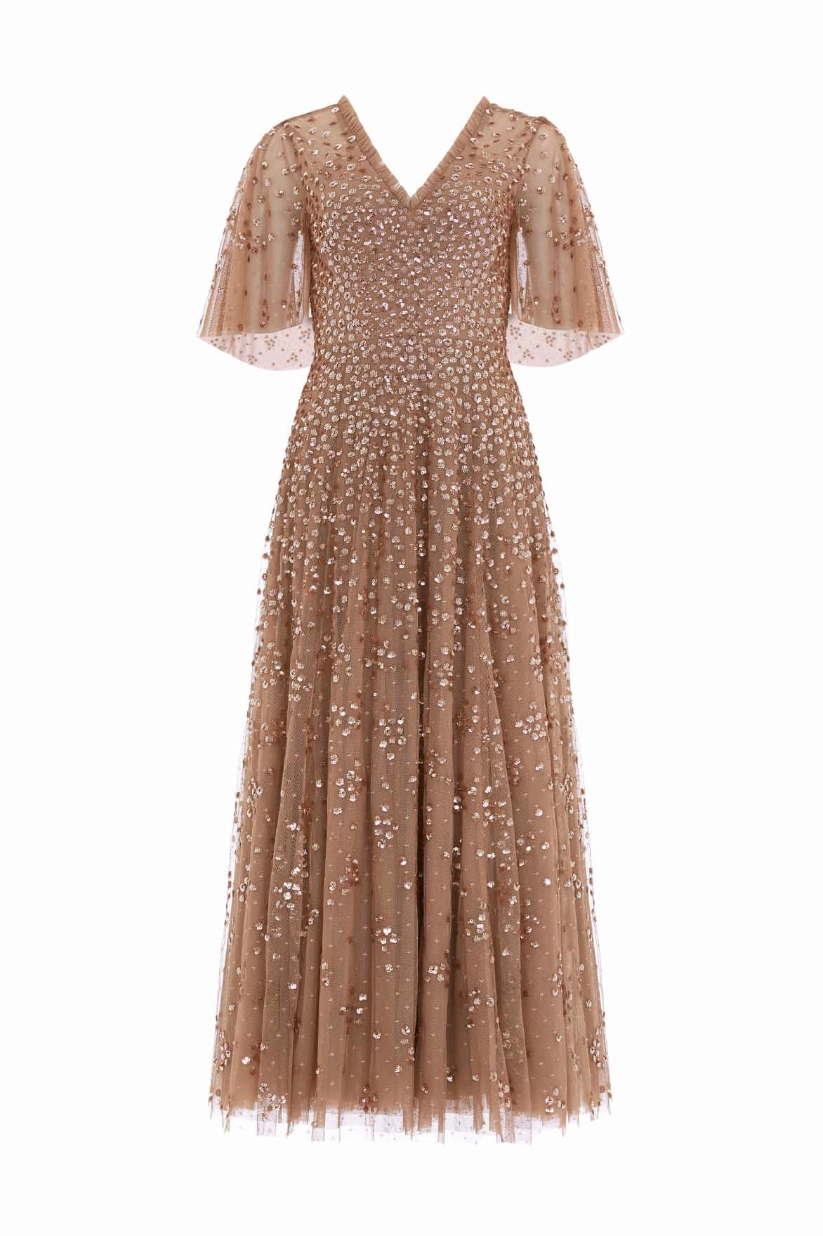 Bold Style Leila Dot V-Neck Cape Ankle Gown