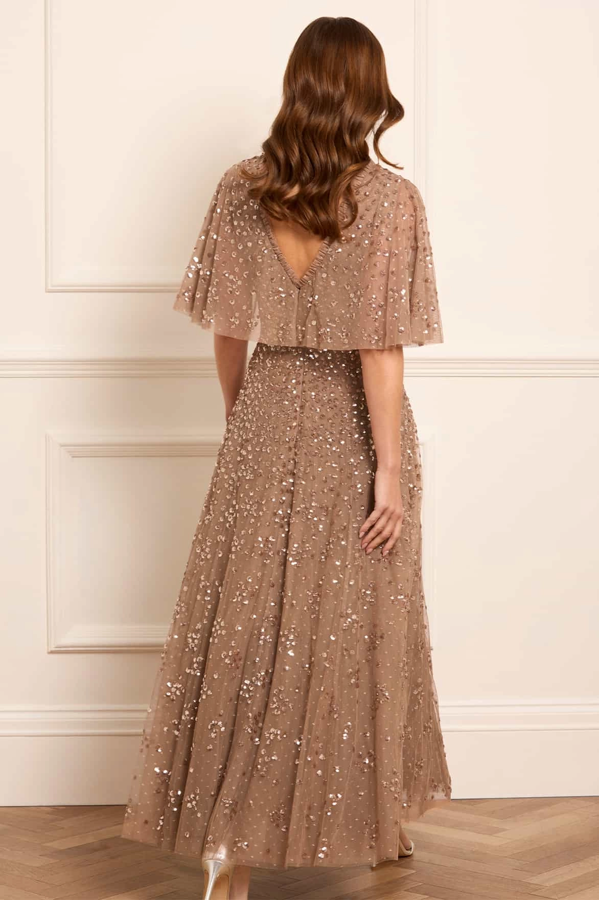 Day-To-Night Wear Chic Design Leila Dot V-Neck Cape Ankle Gown
