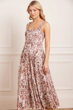 Easy Match Leopard Chiffon Smocked Cami Ankle Gown