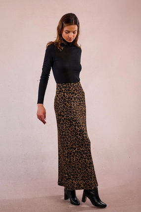 Leopard Knit Maxi Skirt in Khaki Soft Aesthetic Tagless label