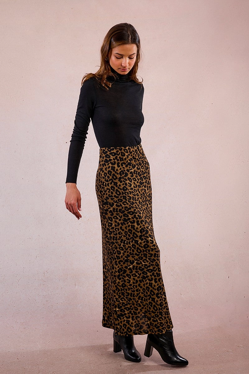 Leopard Knit Maxi Skirt in Khaki Soft Aesthetic Tagless label