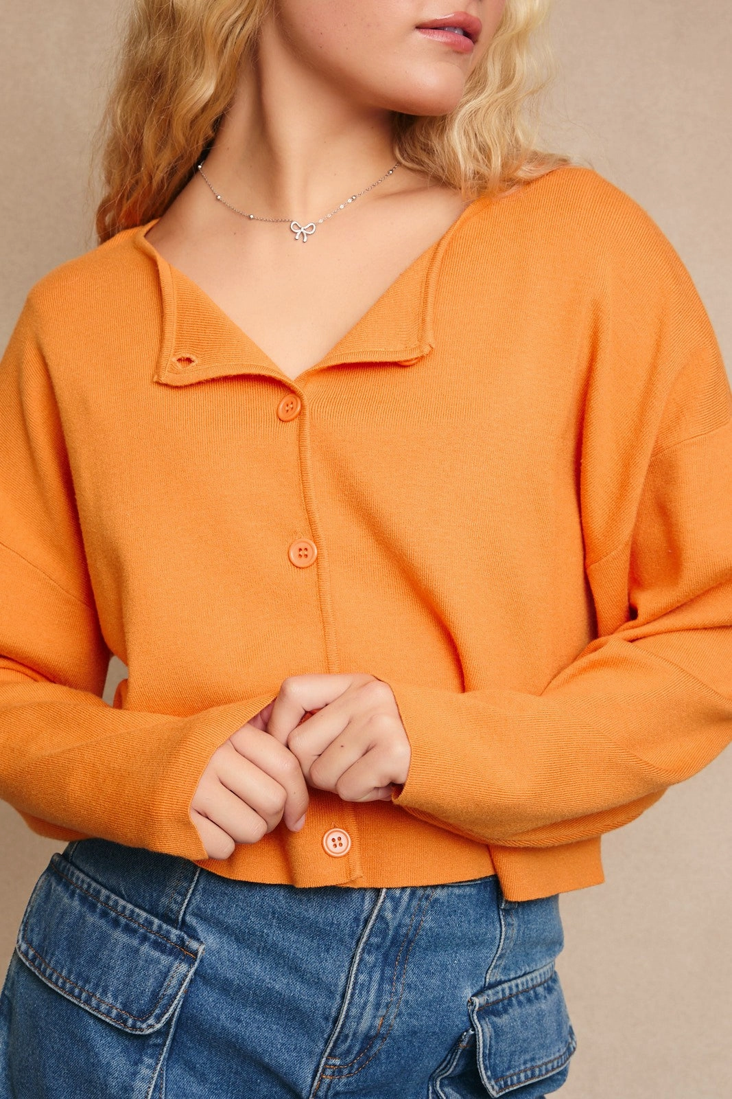 Hydrophobic Surface Treatment DropShoulderConstruction Let's Go Orange Cardigan