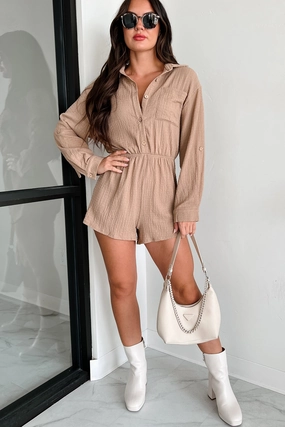 Letting Colors Fade Textured Romper (Dark Taupe) Sport Comfort Fit