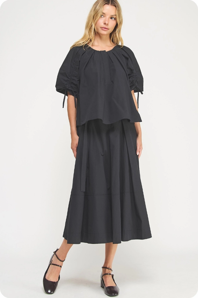 Liana Belted Midi Skirt in Black Exclusive Drop
