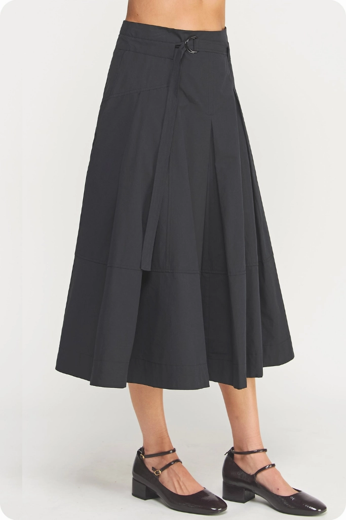 Liana Belted Midi Skirt in Black Knitted Fabric Modern Details