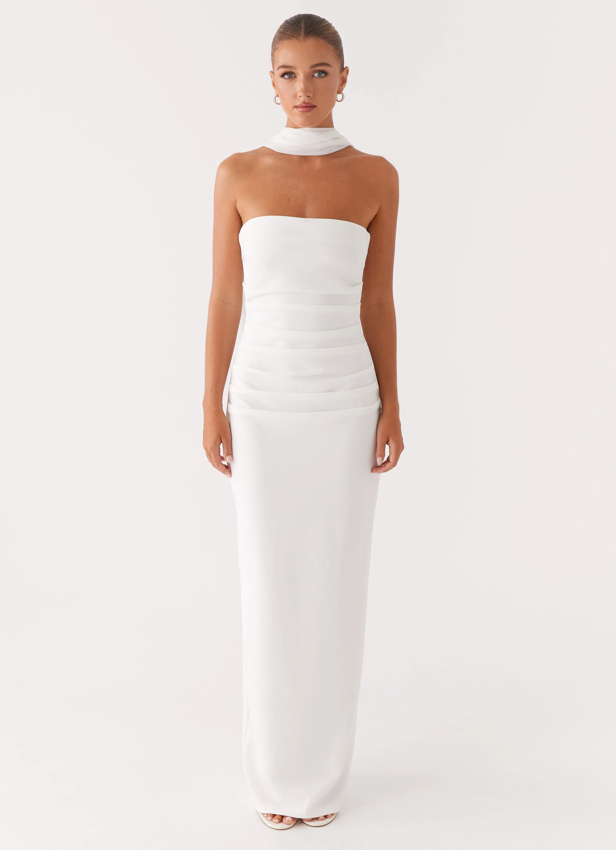 Cool Draping High-Fashion Libra Maxi Dress - White