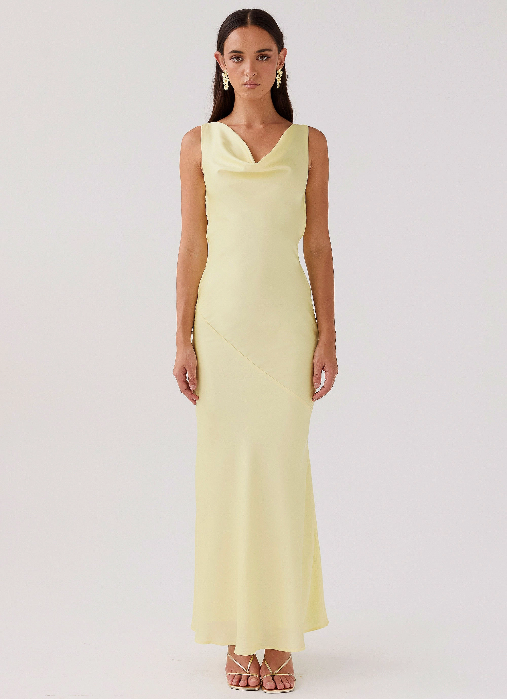 Be Mine Satin Maxi Dress - Canary Subtle Drape