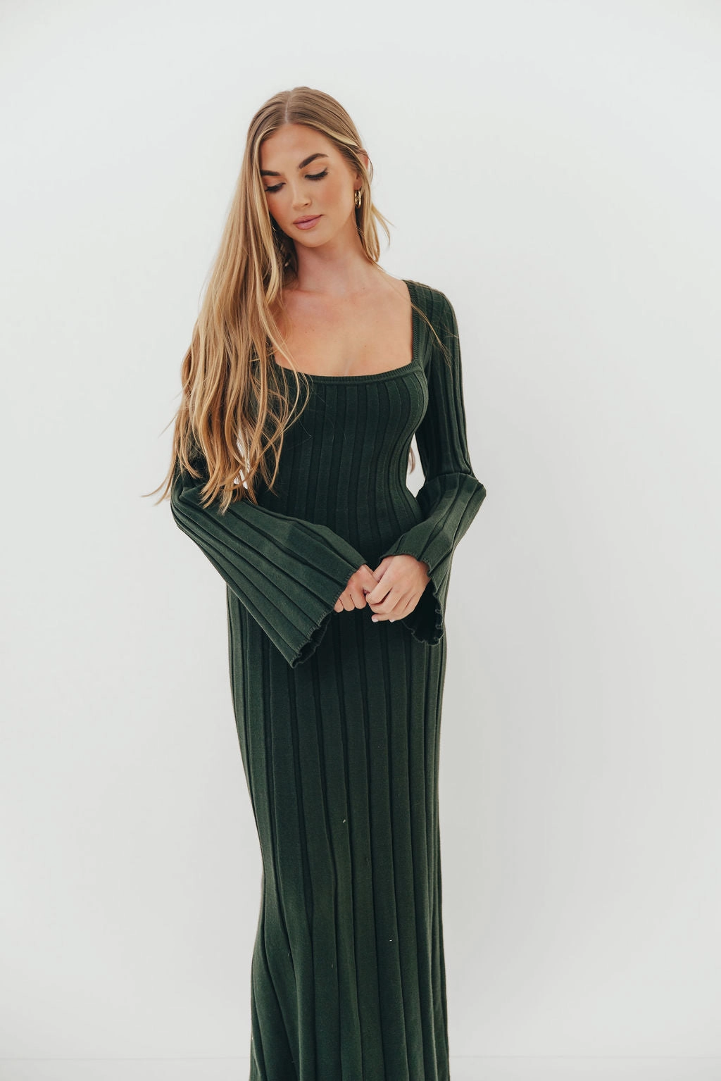 Chilly Day Wear Rowan Square Neck Maxi Dress in Evergreen