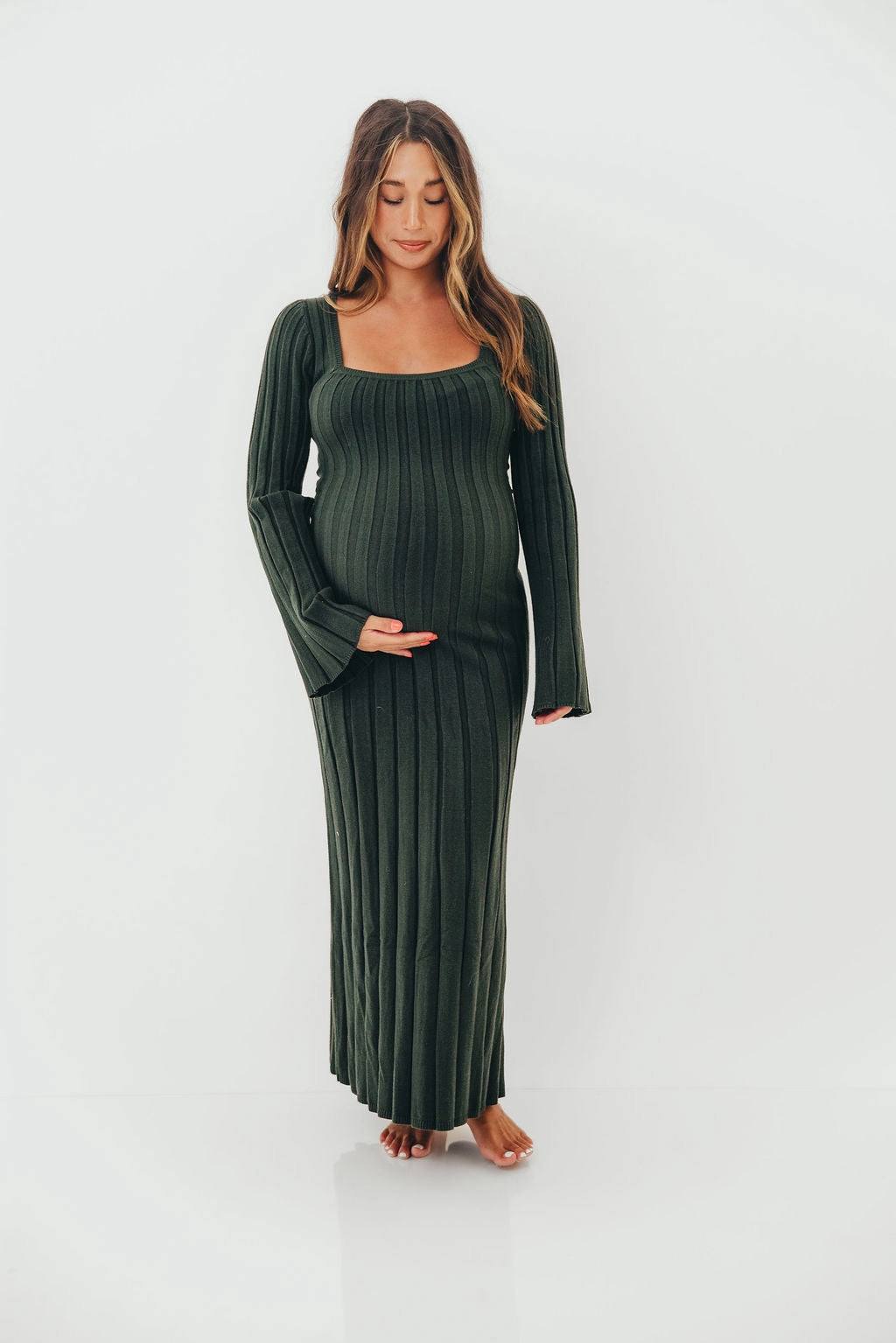 Rowan Square Neck Maxi Dress in Evergreen Perfectly Tailored Classic Cut