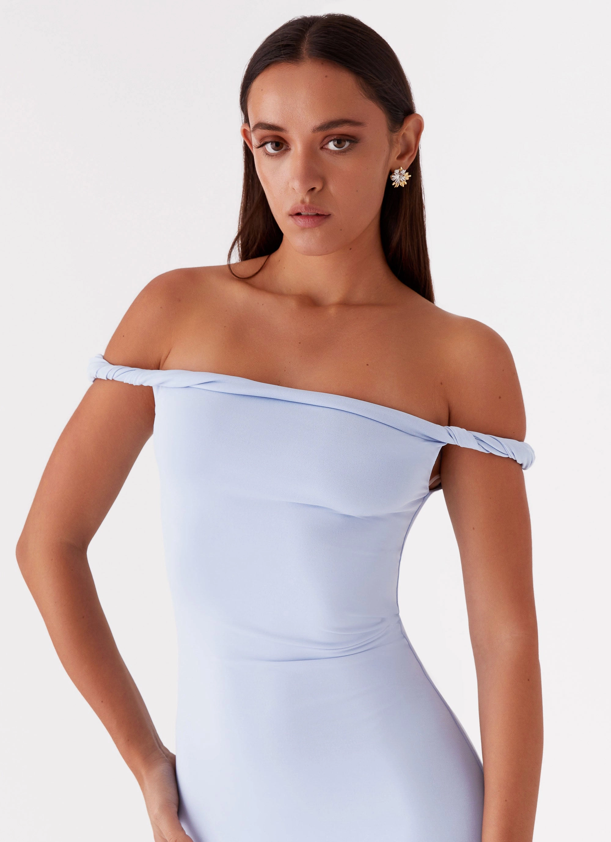 Arabella Twist Shoulder Maxi Dress - Blue Formal Wear Tailored Wear