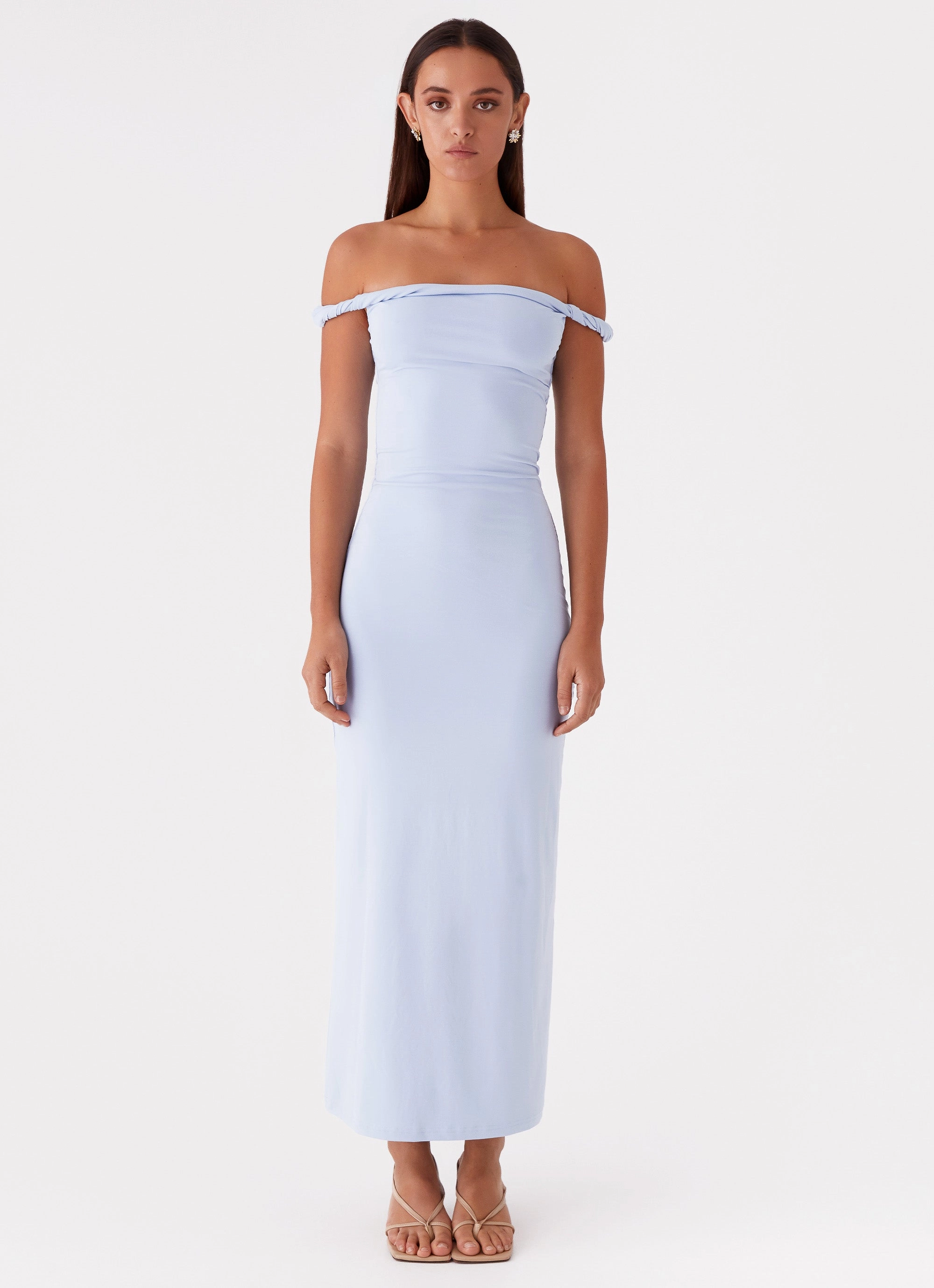 Arabella Twist Shoulder Maxi Dress - Blue Morning Glow