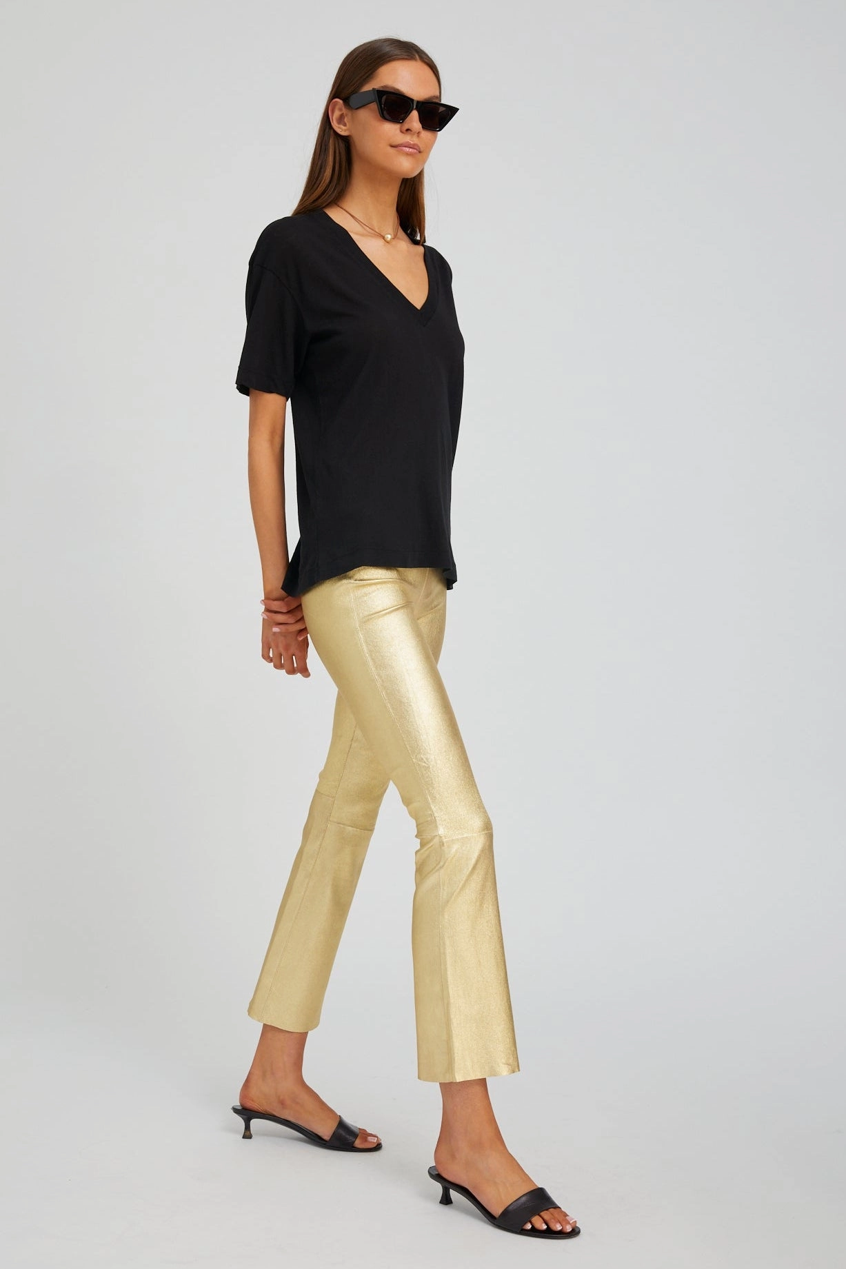 Fitness Training Eco Friendly Metallic Gold Leather Ankle Flare