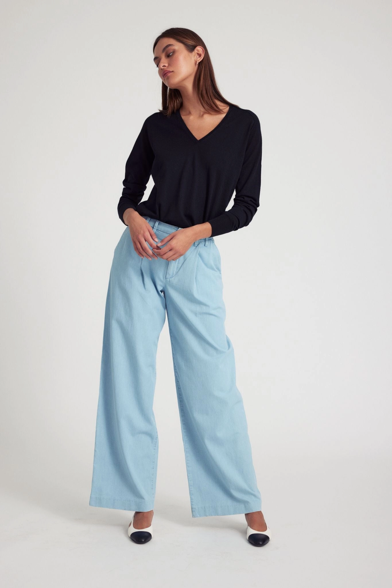 Casual Comfort Layers Light Blue Chambray Pleated Trousers