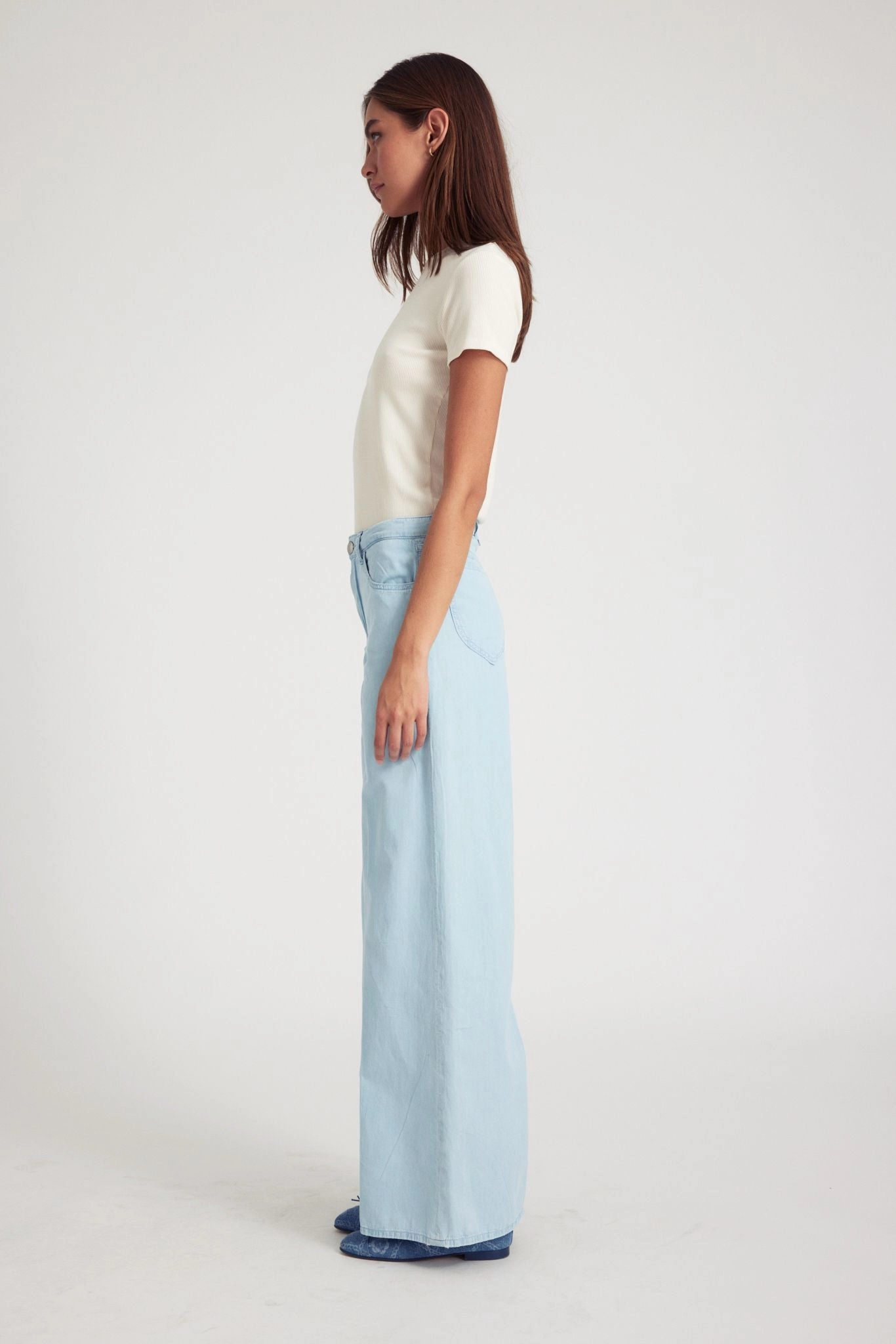 Light Blue Chambray Wide Leg Pants Effortless Look