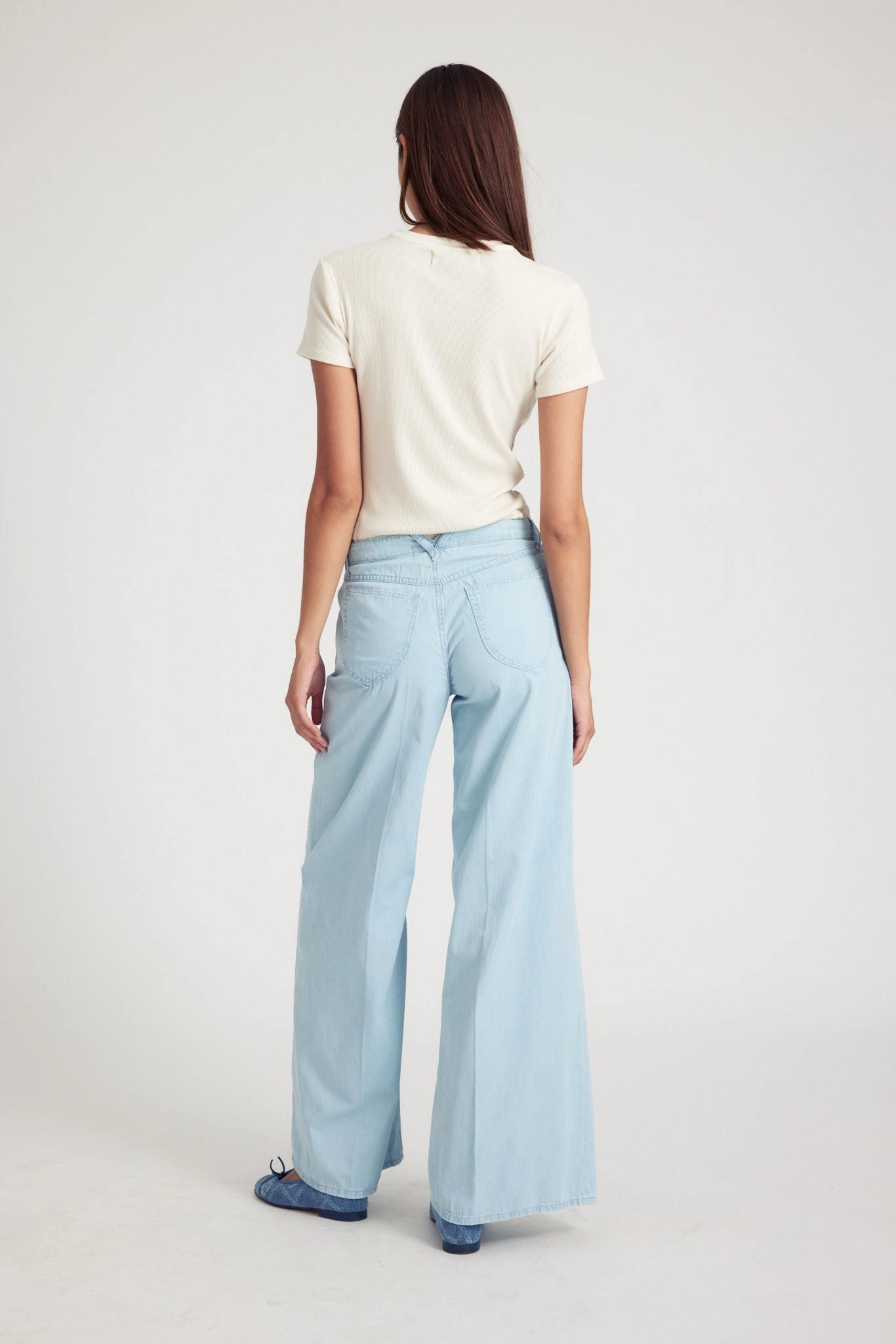 Outdoor activities Wear Resistant Fabric Light Blue Chambray Wide Leg Pants