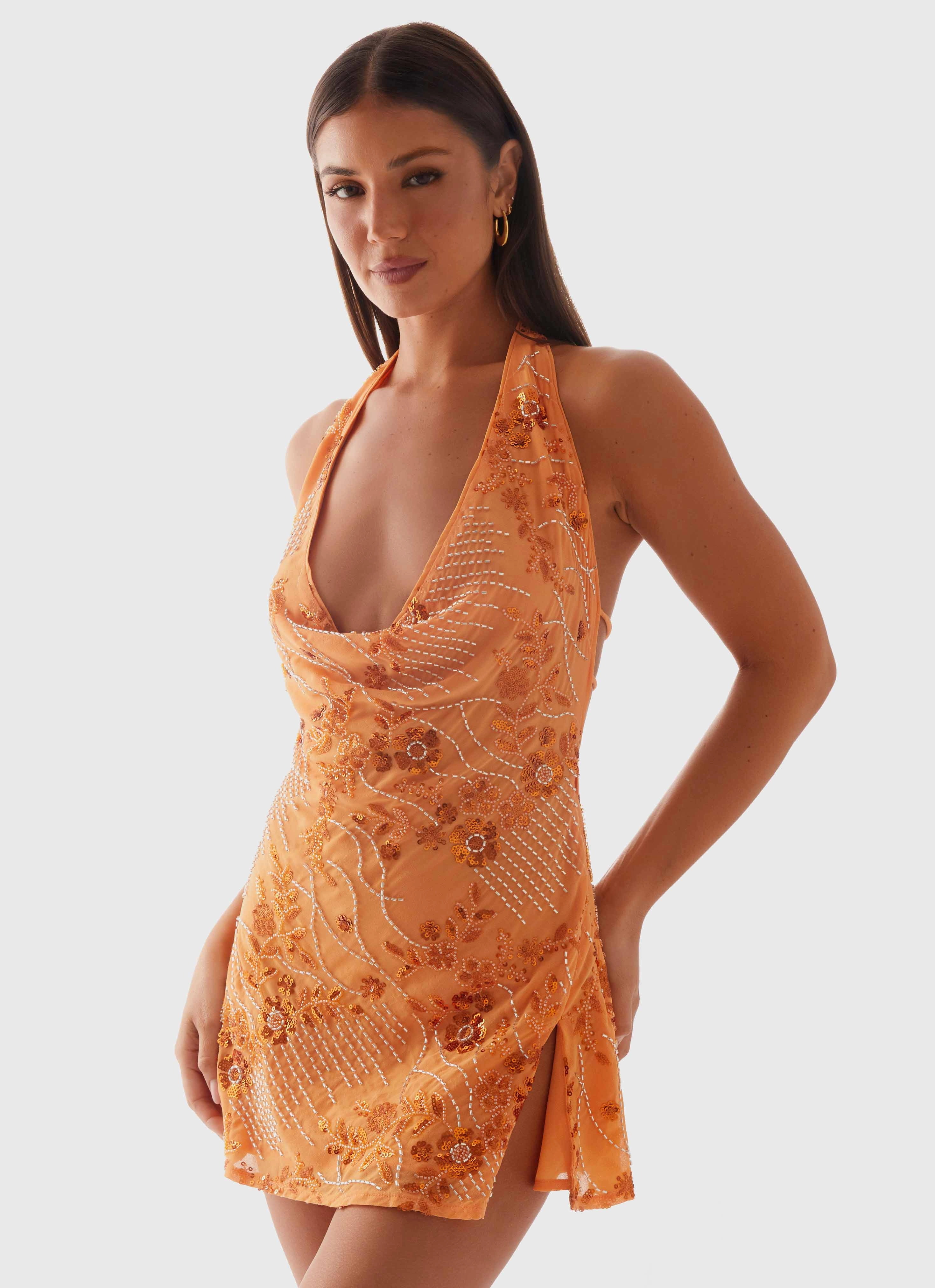 Church Proper Chic Wear Cinzia Beaded Mini Dress - Orange
