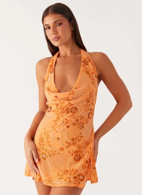 Cinzia Beaded Mini Dress - Orange Modern Staple All Time