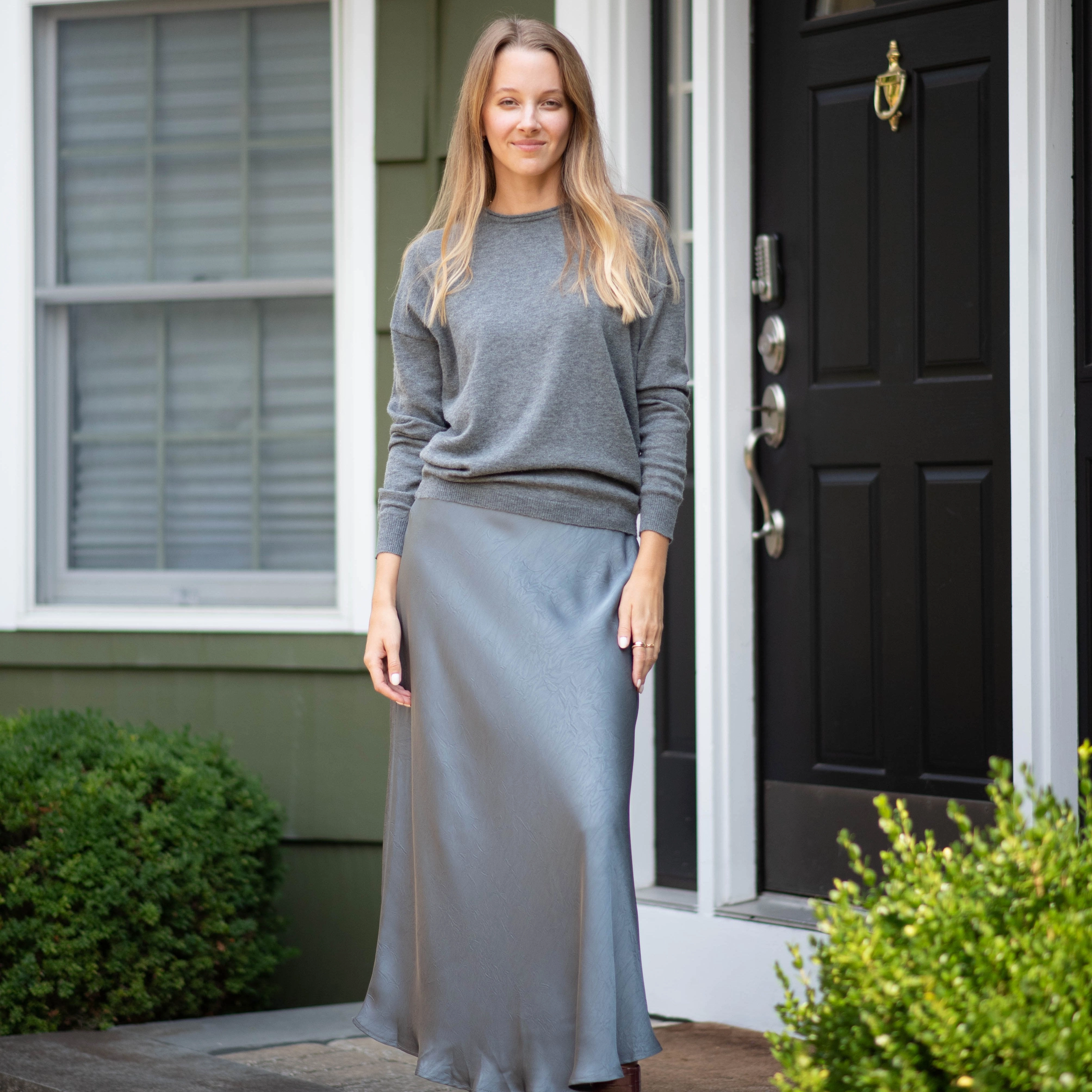Crinkle Slip Skirt | Gray No Ride Up