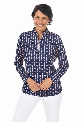 Reflective accents Martini Glass Cooling UPF50  Mock Neck Top