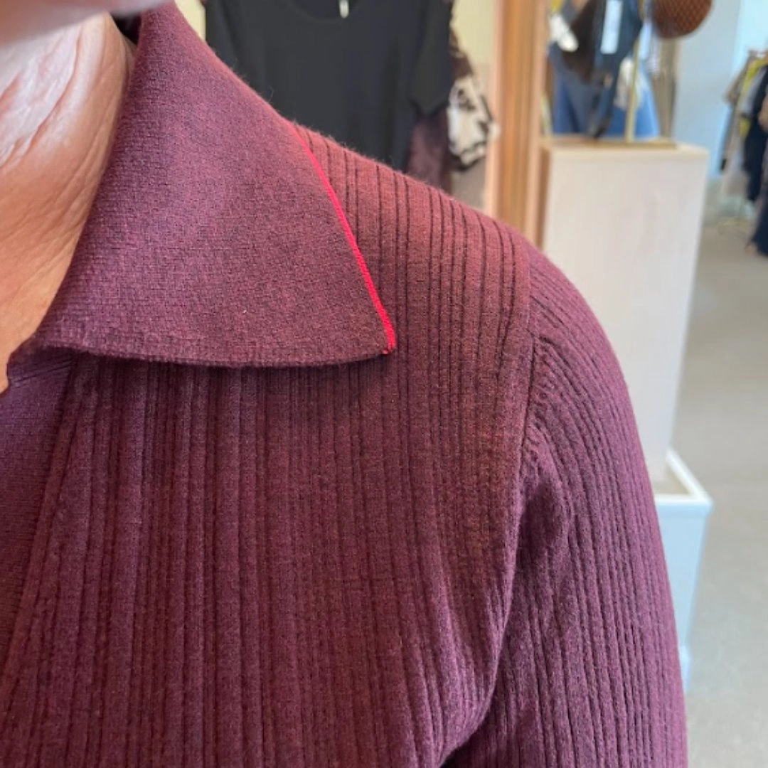 summer look Long Sleeve Rib Henley Sweater Dark Cherry
