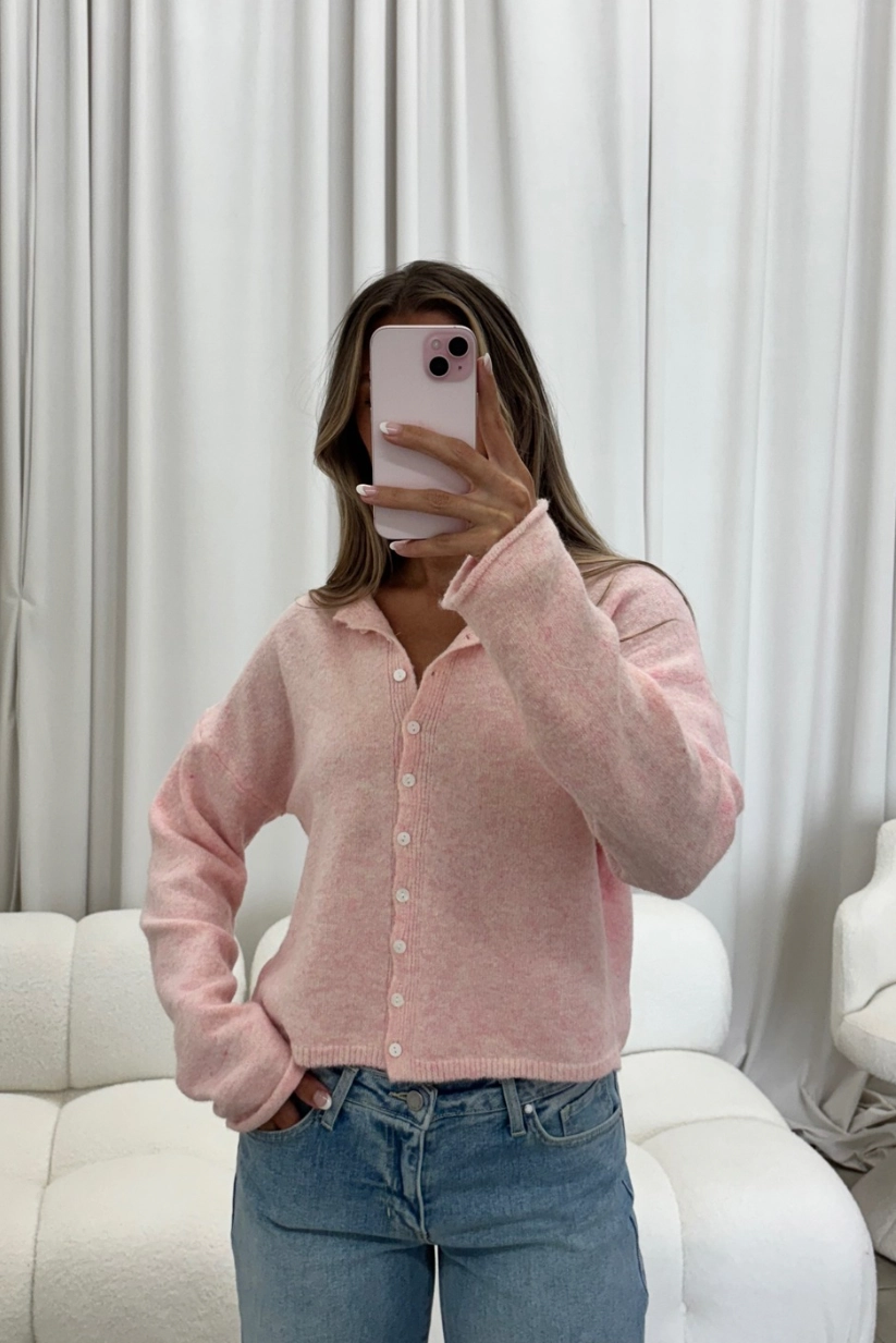 SnagFreeKnit Casual Tank Dani Classic Lightweight Button Down Cardigan Top in Sherbet