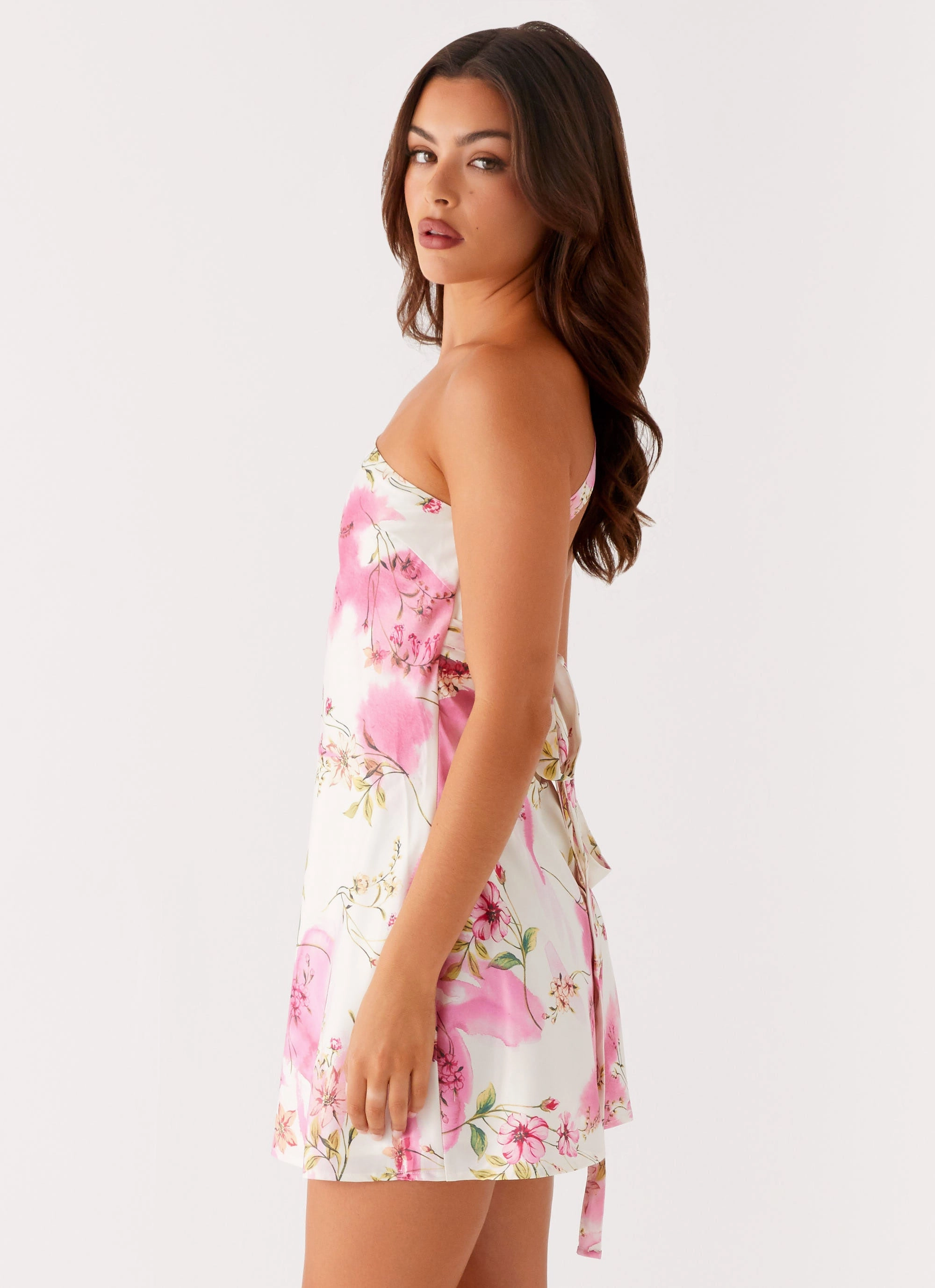 Lights Out Mini Dress - Ivory Floral Print Olive Fresh