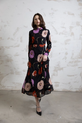 Sheer-Overlay Smart Shape Flora Maxi Dress