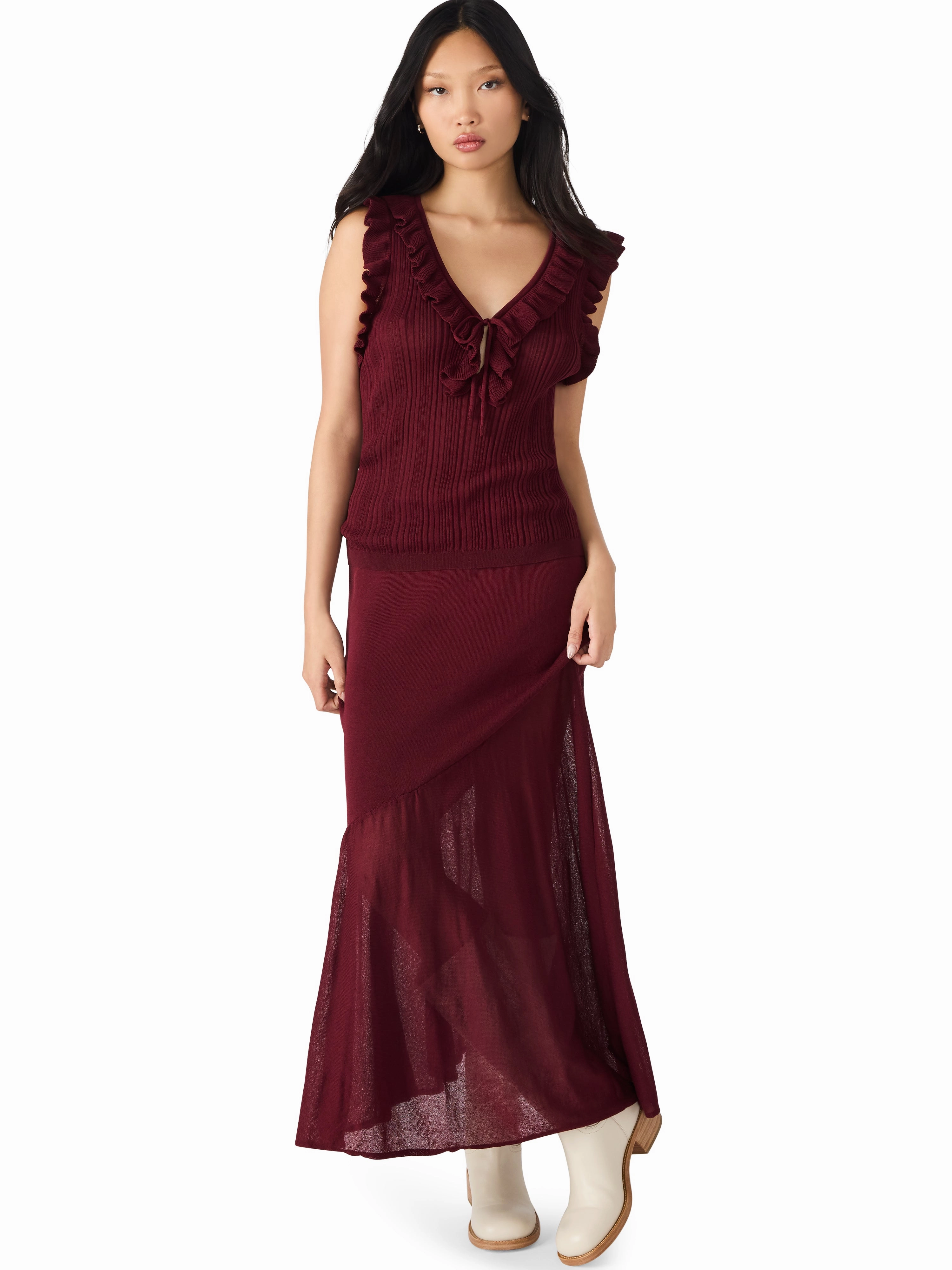 Aneira Skirt in Wine Tea length Cozy Tones