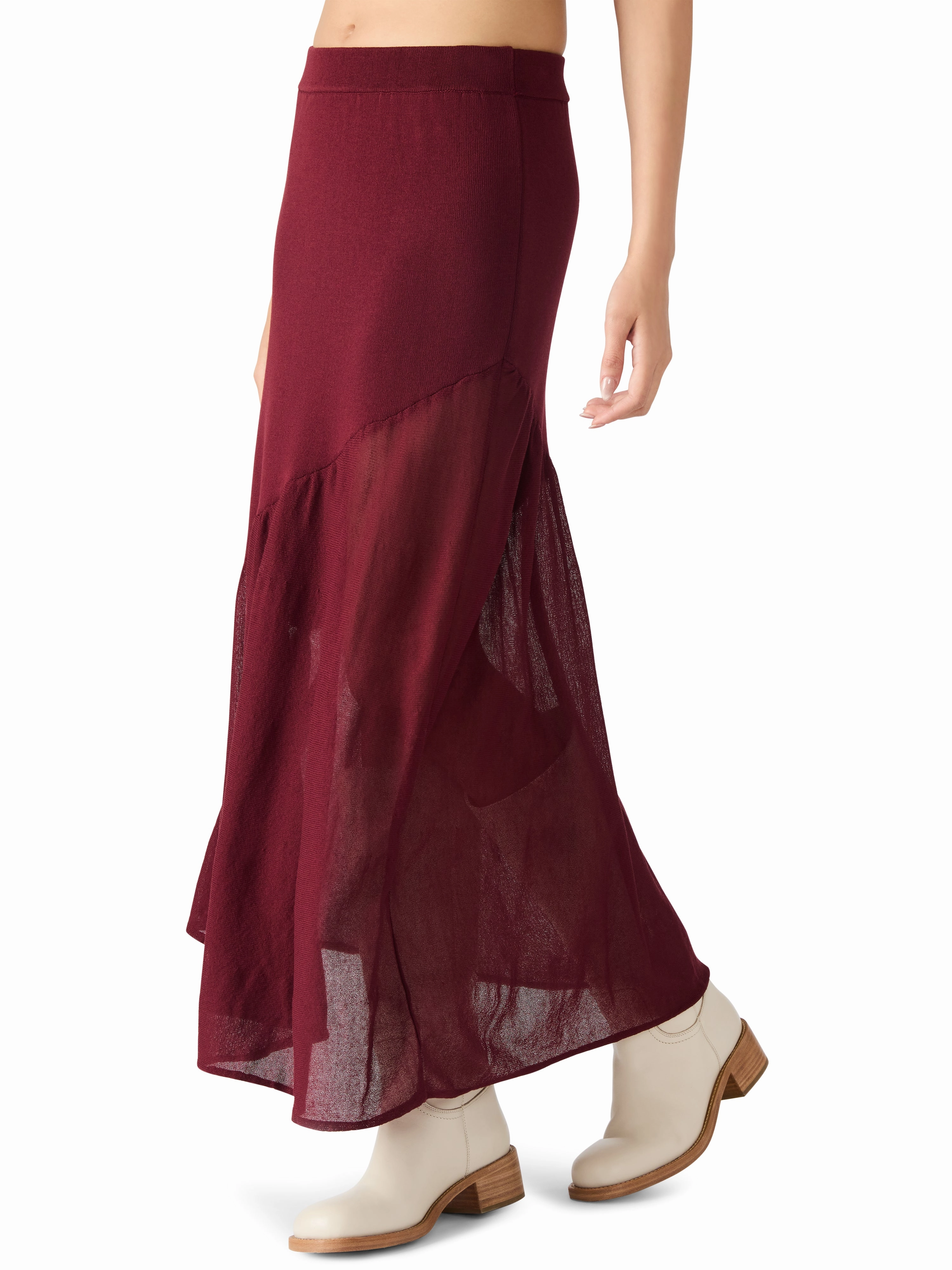 Diagonal Slit Anti Pilling Treatment Aneira Skirt in Wine