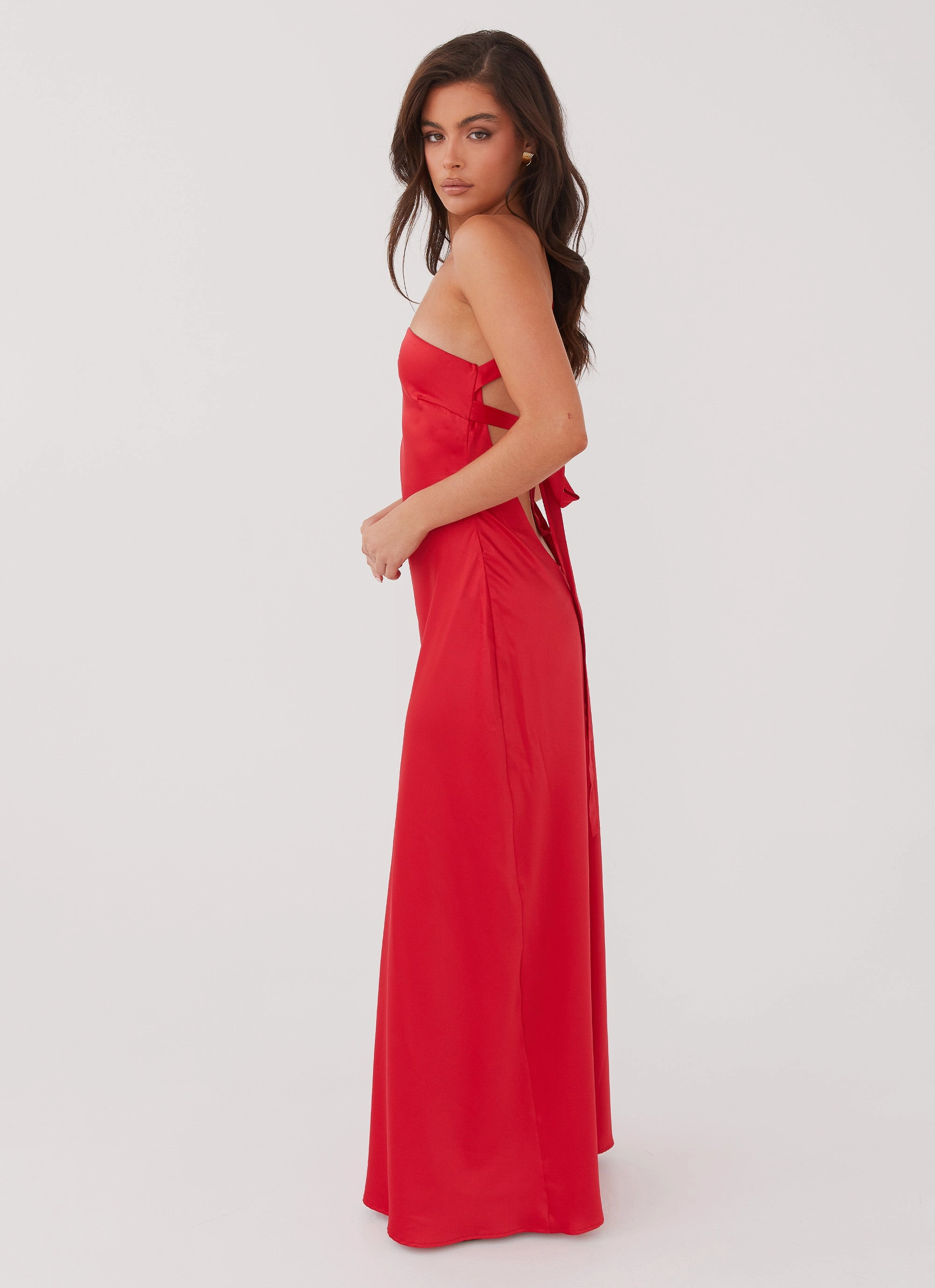 Delancy One Shoulder Maxi Dress - Rouge Red Fine Details Timeless Appeal